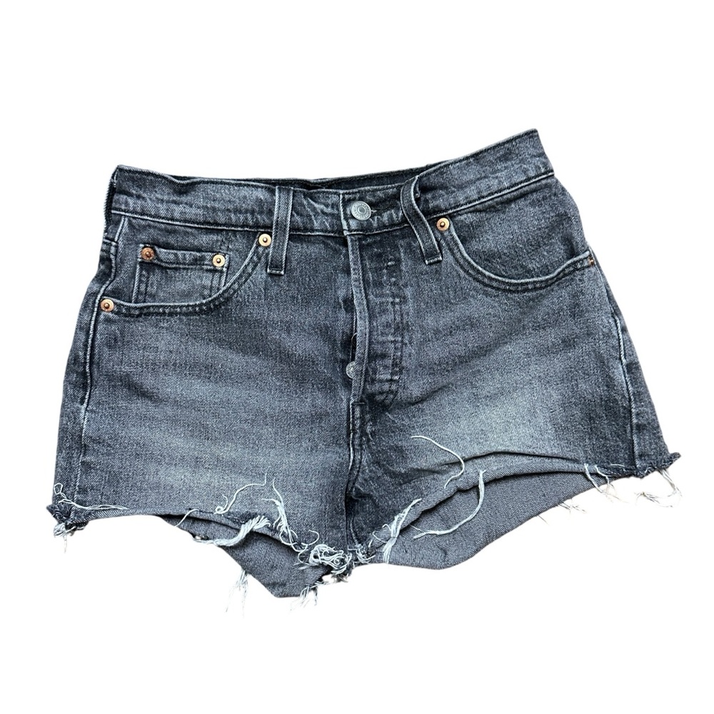 Womens Y2K Levi Black Denim Cut Off Jean Jort Shorts Size 25